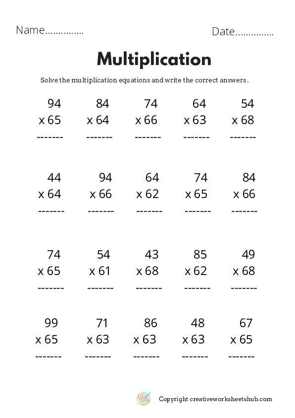 Multiplication worksheets grade 3 - creativeworksheetshub ...