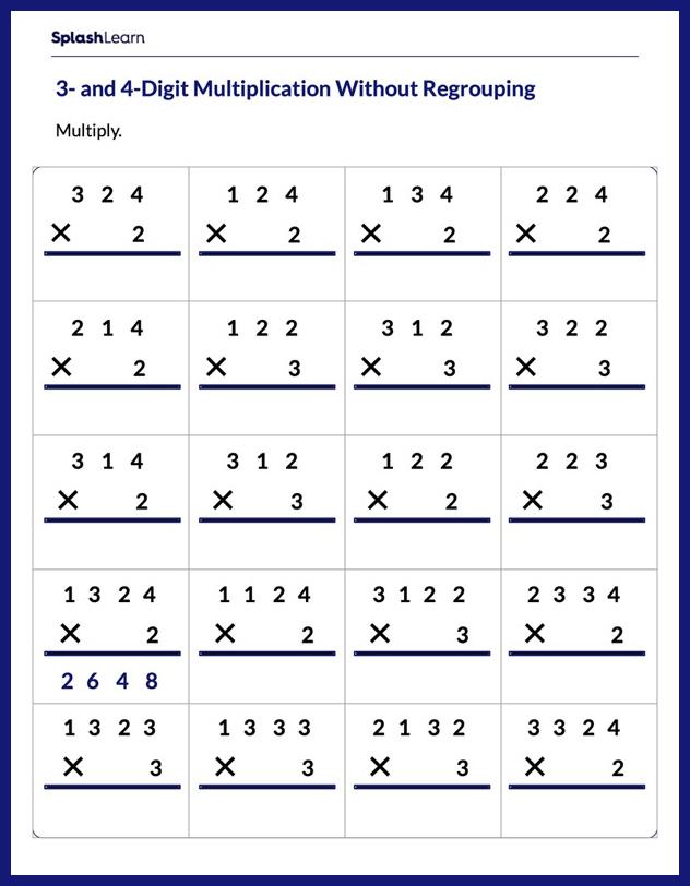 Multiply 3-Digit by 4-Digit without Regrouping - Math Worksheets ...