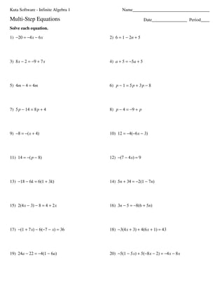 Solving multi step equations | PDF