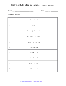 Solving Multi Step Equations Worksheets