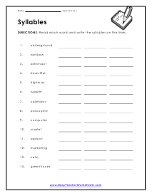Syllable Worksheets
