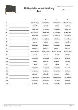 Multisyllabic words Spelling Test - Spelling Test - Quickworksheets