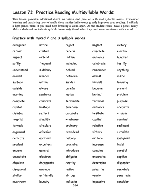 Multisyllabic Word List Pdf - Fill Online, Printable, Fillable ...
