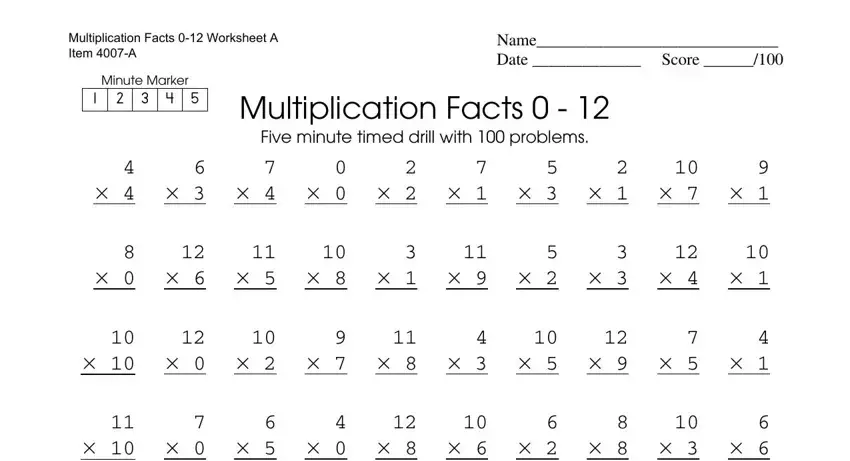 multpacation sheets 0 12