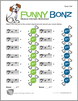 Funny Bonz | Free Musical Interval Worksheet (Bass Clef)