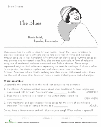 music history worksheet for middle school