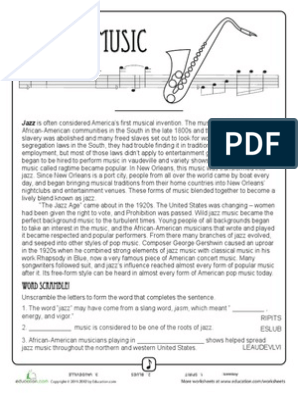 music history worksheet pdf