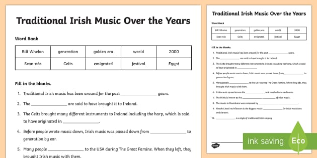 music history worksheet pdf