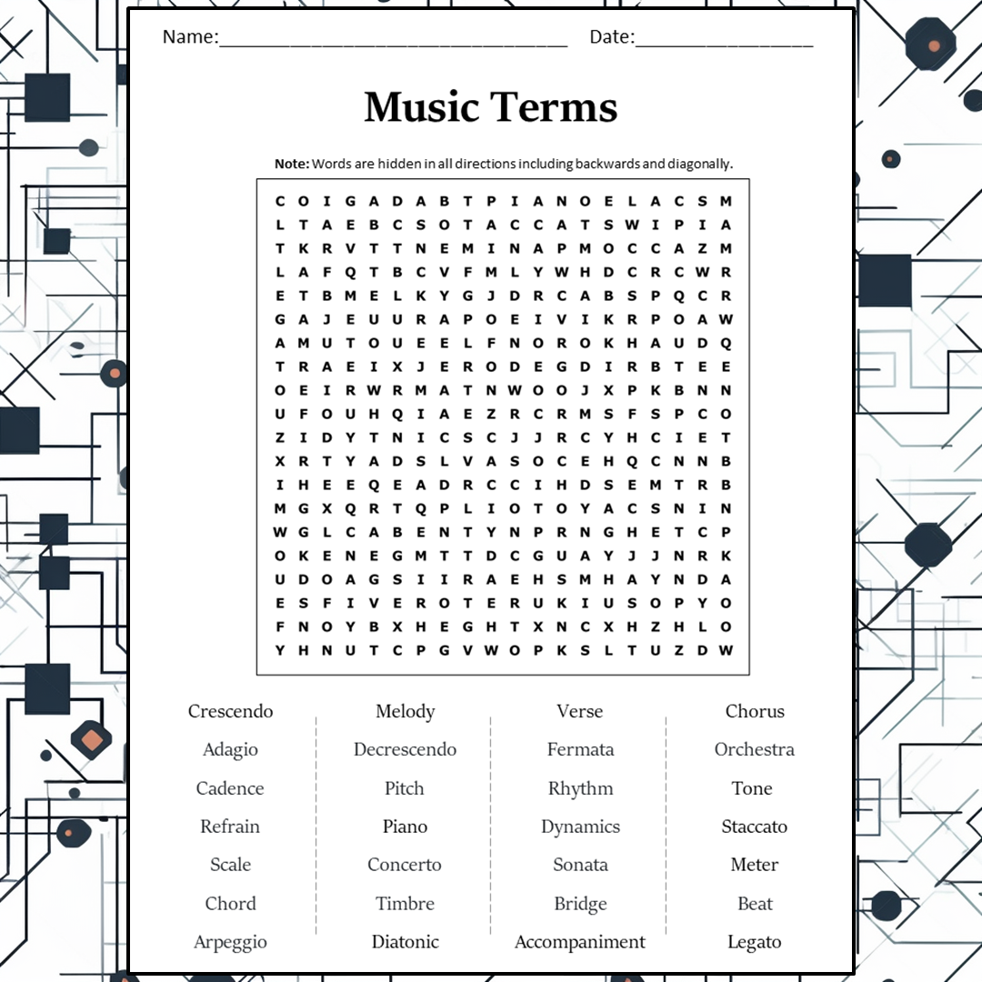 Music Terms Word Search Puzzle Worksheet Activity PDF ...