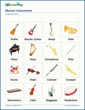 Musical instruments &  vocabulary cards | Worsheets library