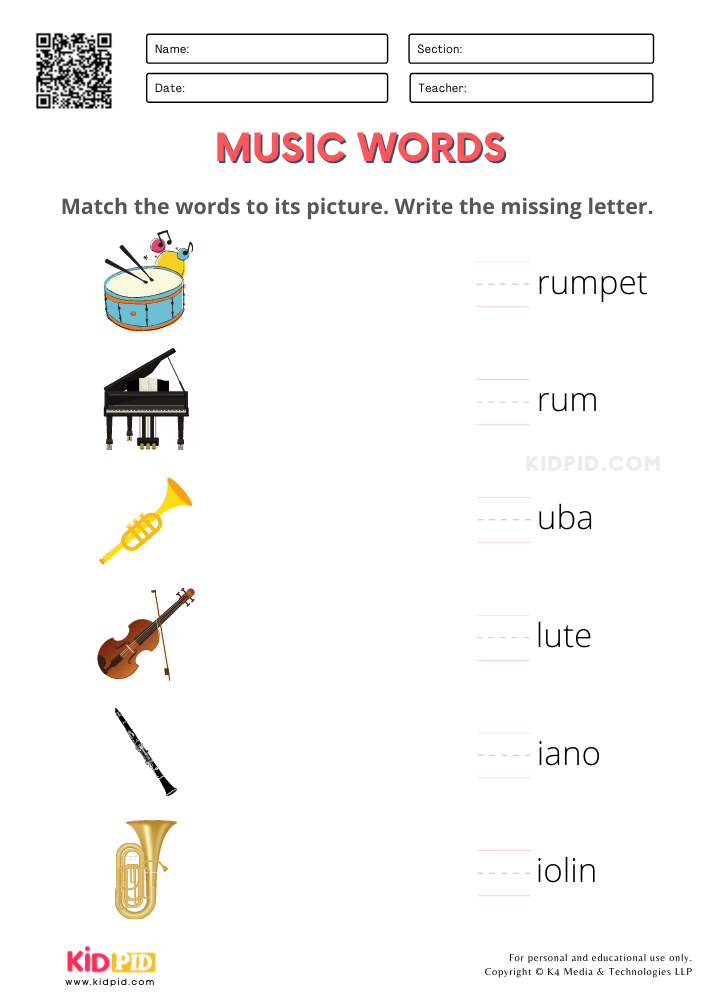 music worksheet for preschoolers