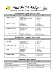 Judging and Commenting on Music Videos - ESL worksheet by ...