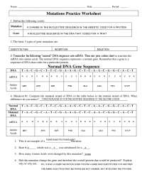 DNA Mutations Practice Worksheet with Answers | Exercises ...