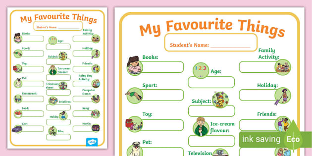 My Favourite Things Worksheet (Lehrer gemacht) 