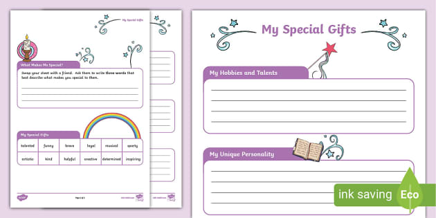 My Special Gifts Activity Sheet - PSHE and Wellbeing