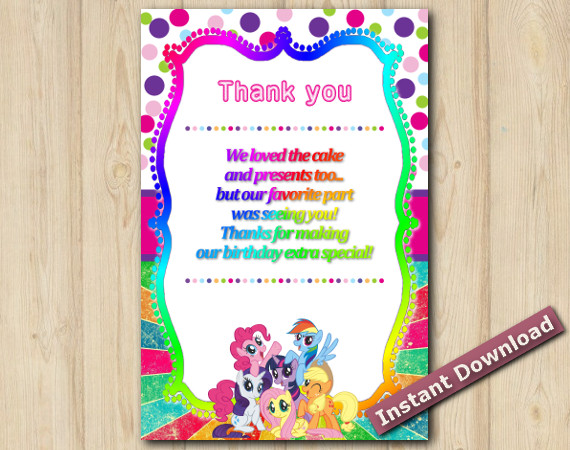my little pony printable thank you cards