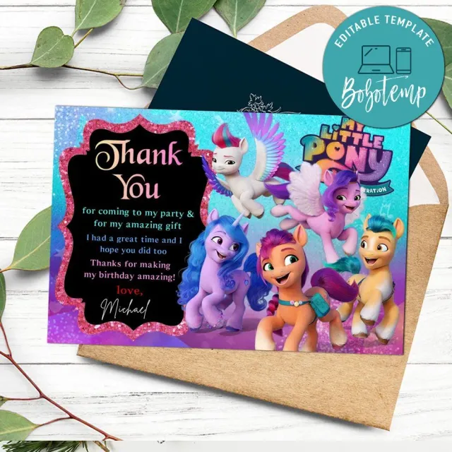my little pony printable thank you cards