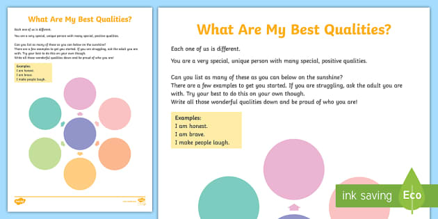 my qualities worksheet