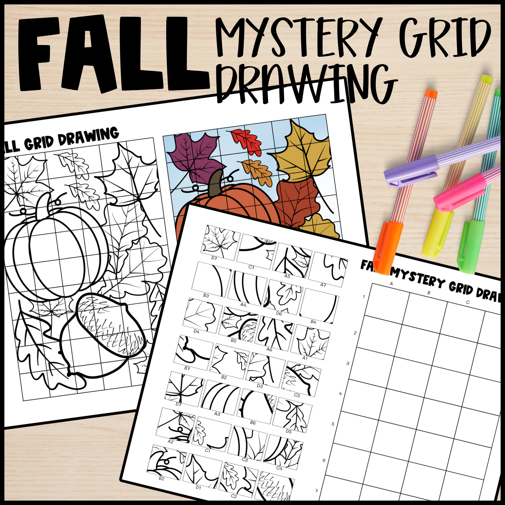 Fall Leaves and Pumpkin Mystery Grid Drawing - Classful