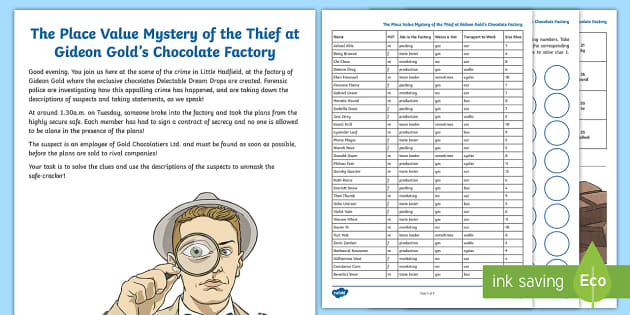 Year 4 The Chocolate Factory Thief Maths Mystery Game
