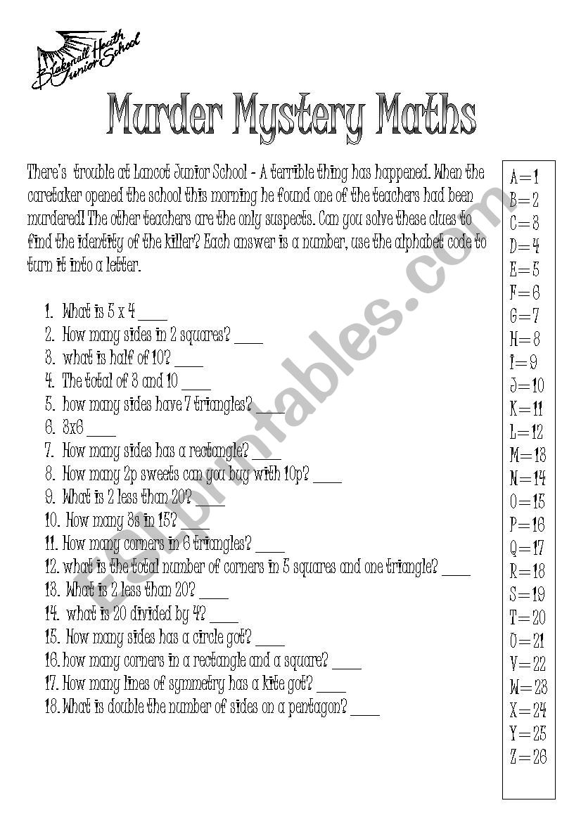 mystery picture math worksheet