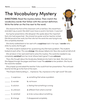 The Vocabulary Mystery | Worksheet 