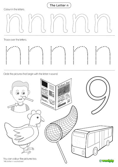 Letter n Worksheets