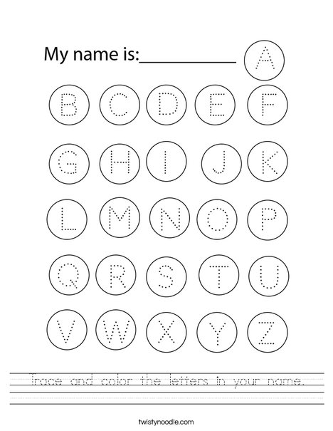 Trace and color the letters in your name Worksheet - Twisty Noodle