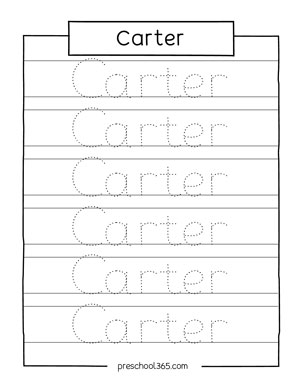 Addison Carter Caiden Zander Kylah Preschool Name Tracing Sheets