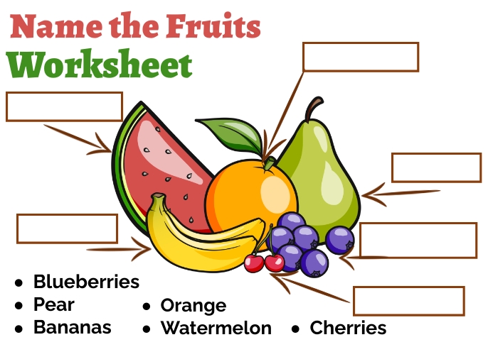 Kindergarten Worksheet Name the Fruits Template | PosterMyWall
