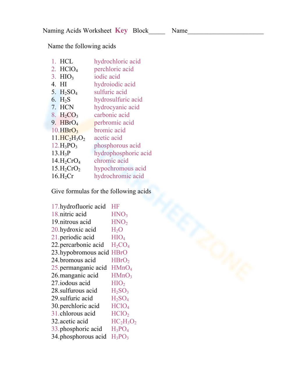 naming acids worksheet answers
