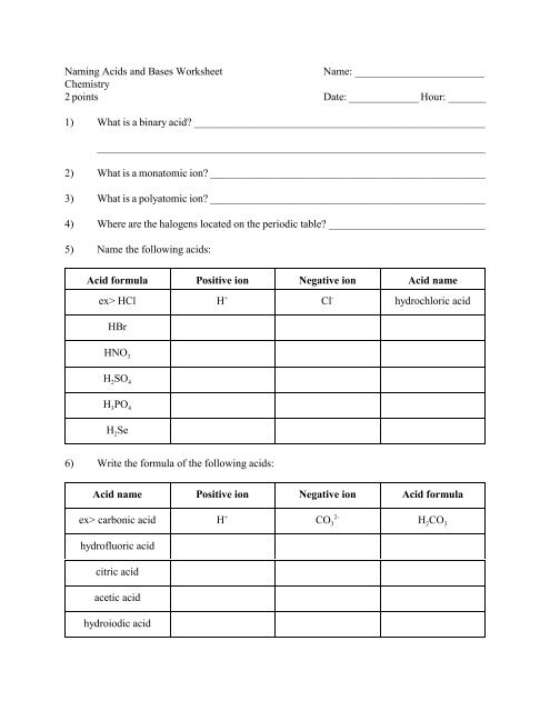 naming acids worksheet answers