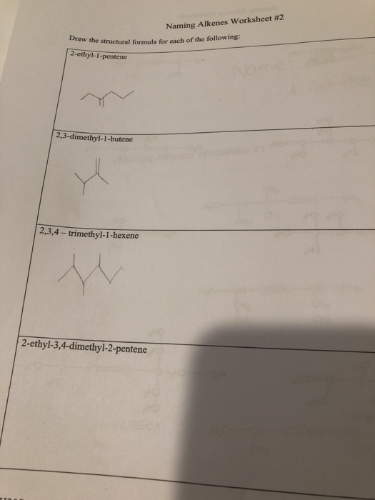 Solved Naming Alkenes Worksheet CH H2C CH3 HCH3 CH3 H3 CH3 | Chegg.com