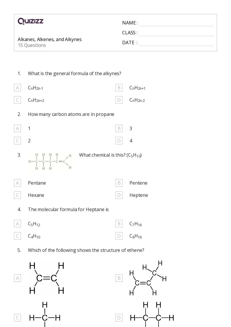 50+ alkenes and alkynes worksheets for 12th Class on Quizizz ...