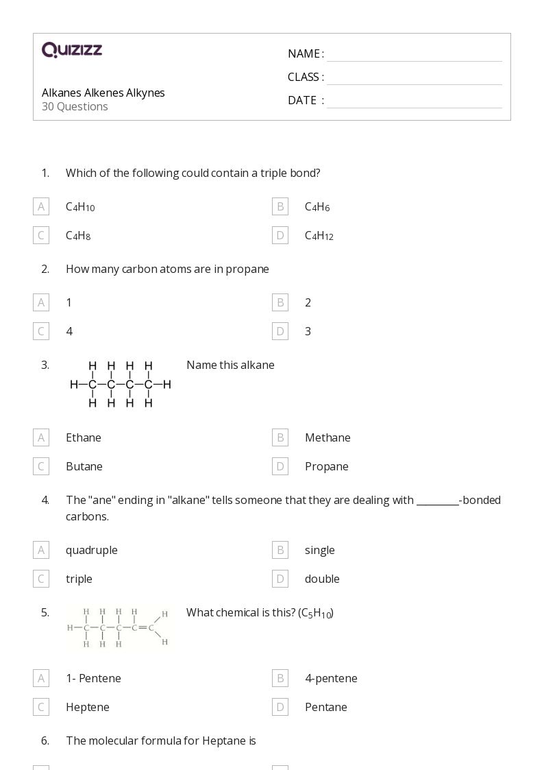 50+ alkenes and alkynes worksheets on Quizizz | Free &  Printable