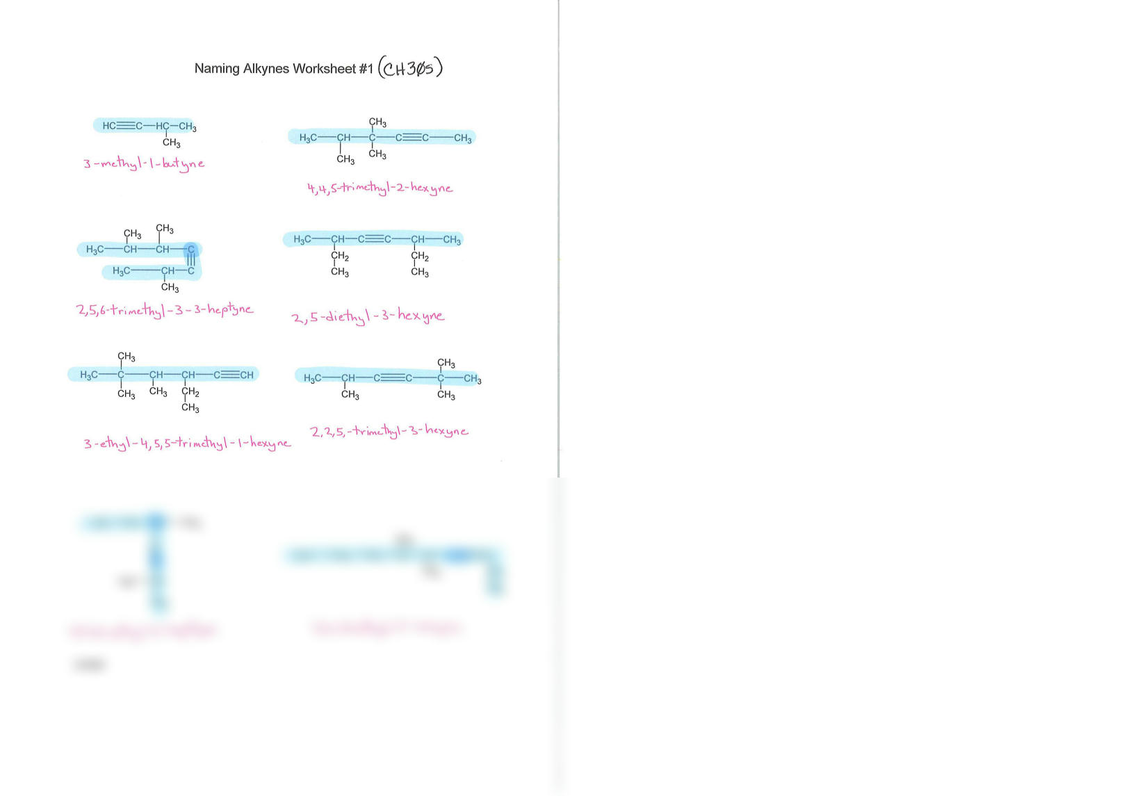 SOLUTION: 3s naming alkynes worksheet 1 cs30s answersheet - Studypool