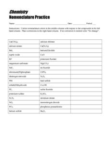 Chemistry Nomenclature Practice Worksheet for 10th - 12th Grade ...