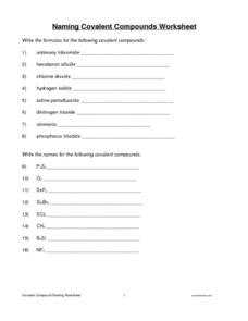 Naming Covalent Compounds Worksheet Worksheet for 9th - Higher Ed ...