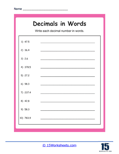 Decimals in Words Worksheets - 15 Worksheets Library