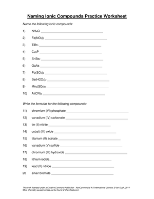 naming ionic compounds worksheet one answers