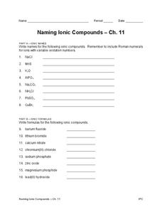 Naming Ionic Compounds Lesson Plans &  Worksheets Reviewed by Teachers