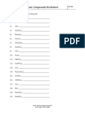 w306 Naming Ionic Compounds Worksheet | PDF