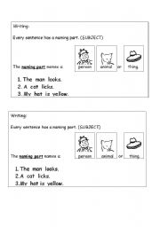 English worksheets: Naming part of a Sentence