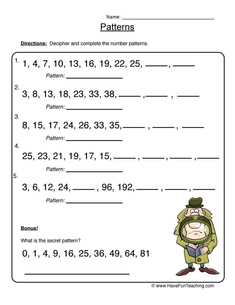 Complete the Patterns Worksheet  