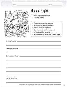 Good Night: Narrative Writing Lesson | Printable Skills Sheets ...