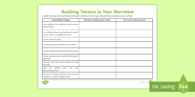 Building Tension in Your Narrative Analysis Worksheet - English