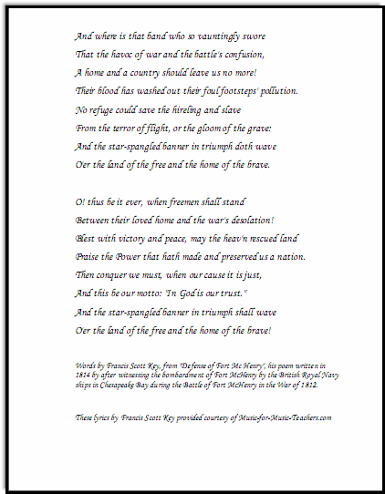 Star-Spangled Banner Free Sheet Music &  Lyrics for All Instruments