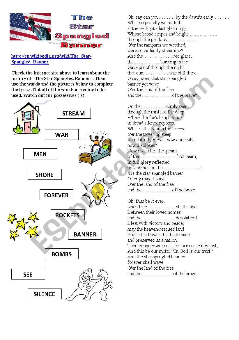 The U.S. Anthem - ESL worksheet by teacherfialho