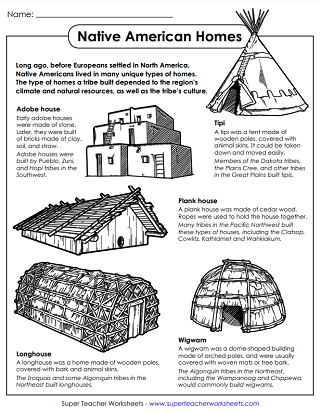 native american worksheet 2nd grade