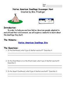 Native American Dwellings Scavenger Hunt Worksheet for 3rd - 5th ...